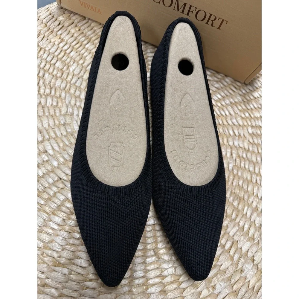 VIVAIA Aria CloudWalker Black Pointed Toe Knit Flats EU/39 US/8‎